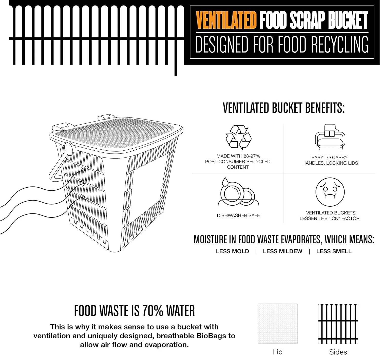 BioBag Kitchen Counter Food Scrap Bin and Compostable Bag Kit