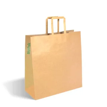 BIOPAK 320x140x340mm Medium Flat Handle Kraft Paper Bags 2000 Units