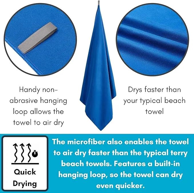 BIRDROCK HOME Multi-Purpose Microfiber Towel for The Beach, Travel, Pets or Camping - Large 31 x 63” - Blue - Quick-Dry - Absorbent Lightweight Compact - Mesh Bag - Kids Hiking Outdoor