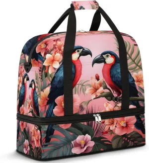 Birds Cute Foldable Travel Duffel Bag Overnight Weekender Bag with Shoes Compartment Sports Gym Bag for Men Women