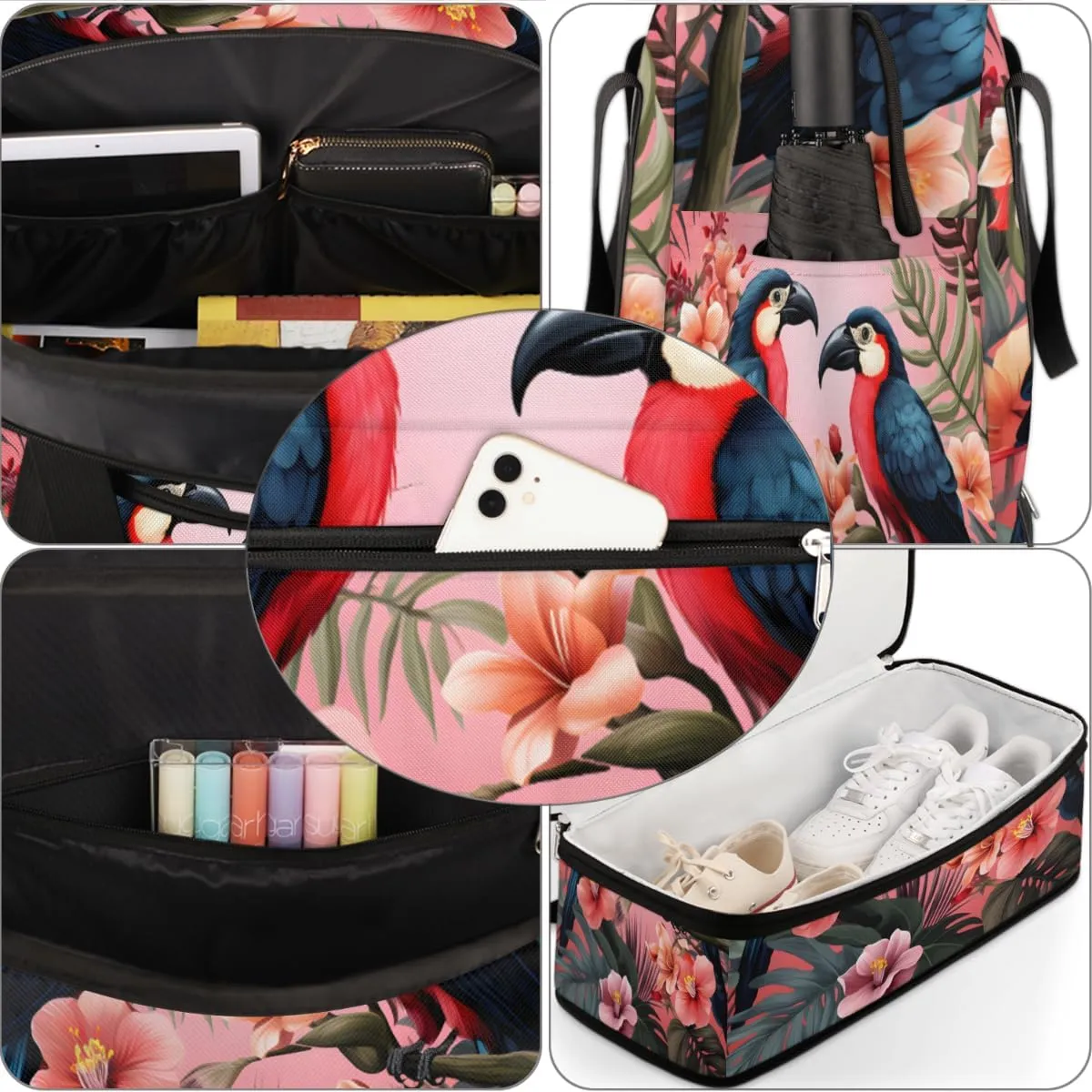 Birds Cute Foldable Travel Duffel Bag Overnight Weekender Bag with Shoes Compartment Sports Gym Bag for Men Women