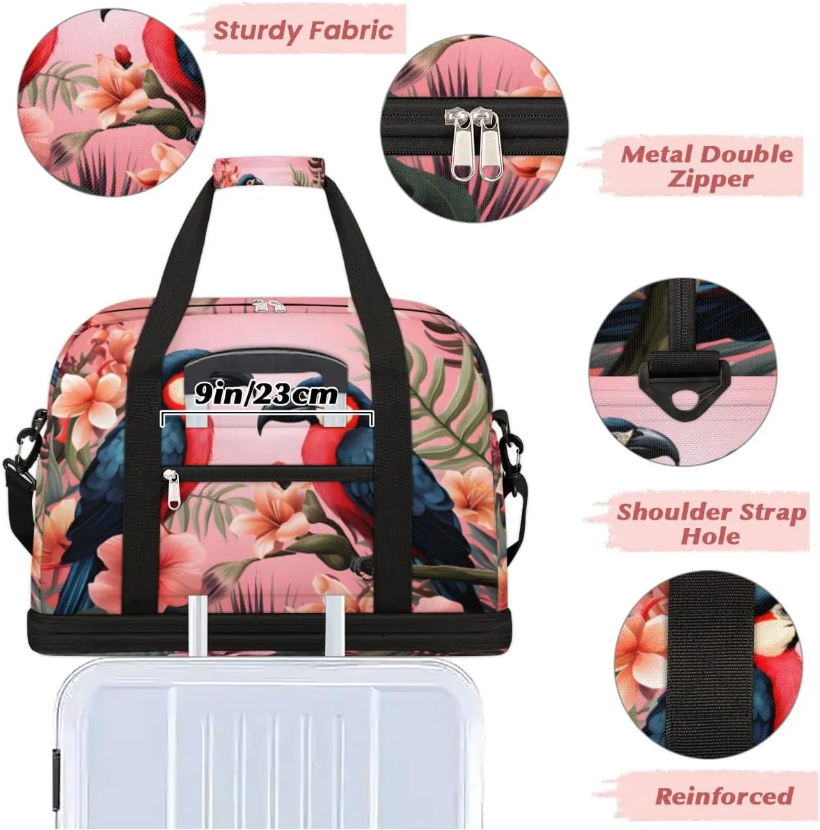 Birds Cute Foldable Travel Duffel Bag Overnight Weekender Bag with Shoes Compartment Sports Gym Bag for Men Women