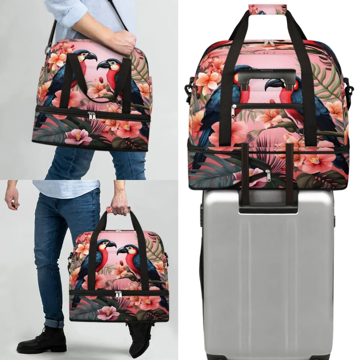 Birds Cute Foldable Travel Duffel Bag Overnight Weekender Bag with Shoes Compartment Sports Gym Bag for Men Women