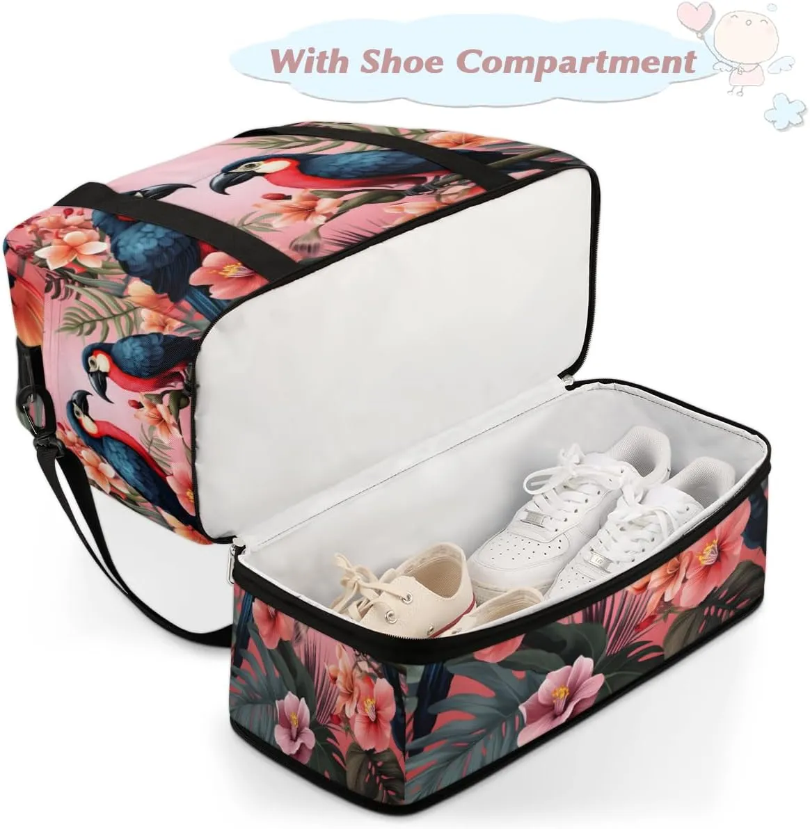 Birds Cute Foldable Travel Duffel Bag Overnight Weekender Bag with Shoes Compartment Sports Gym Bag for Men Women