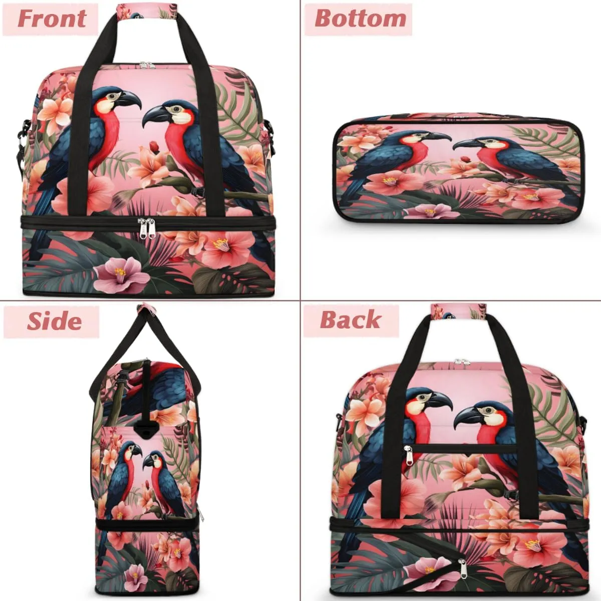 Birds Cute Foldable Travel Duffel Bag Overnight Weekender Bag with Shoes Compartment Sports Gym Bag for Men Women