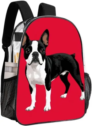 Black And White Boston Terrier Dog Red Backpack Transparent Multipurpose Anti-Theft Shoulder Bag Big Capacity Gym Outdoor Hiking Backpack With Padded Straps