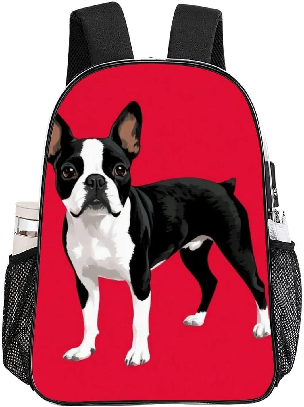 Black And White Boston Terrier Dog Red Backpack Transparent Multipurpose Anti-Theft Shoulder Bag Big Capacity Gym Outdoor Hiking Backpack With Padded Straps