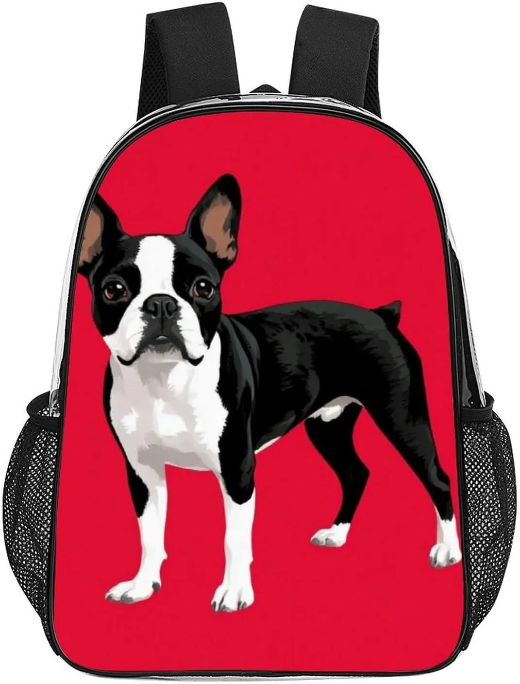 Black And White Boston Terrier Dog Red Backpack Transparent Multipurpose Anti-Theft Shoulder Bag Big Capacity Gym Outdoor Hiking Backpack With Padded Straps