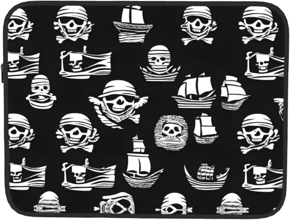 Black and White Pirates Pattern Shockproof Portable Laptop 13 inch Sleeve Bag for Men and Women - Ideal for Business Travel, School, and Daily Use