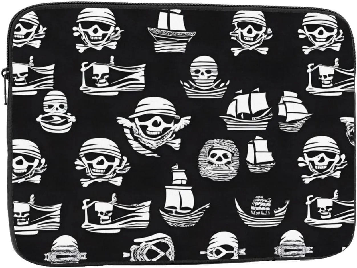 Black and White Pirates Pattern Shockproof Portable Laptop 13 inch Sleeve Bag for Men and Women - Ideal for Business Travel, School, and Daily Use