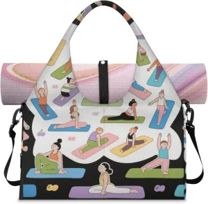 Black and White Yoga Women's Yoga Gym Bag - Adjustable shoulder strap with shoe compartment, large gym bag with multiple pockets for yoga mat, gym equipment and travel accessories
