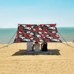 Black Billiards 8 Ball Pattern Beach Canopy Tent Anti-UV & Wind Resistant, Camping Sun Shelter Easy Setup Portable,Outdoor Shade Tents with Sandbags,Sand Shovels,Ground Pegs & Stability Poles