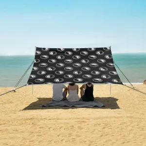 Black Billiards 8 Ball Symbol Beach Canopy Tent Anti-UV & Wind Resistant, Camping Sun Shelter Easy Setup Portable,Outdoor Shade Tents with Sandbags,Sand Shovels,Ground Pegs & Stability Poles