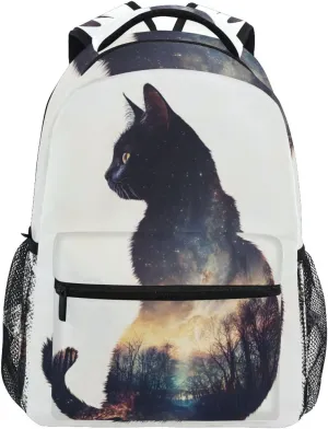 Black Cat Galaxy Scene Backpack 3rd 4th 5th Grade School Bookbag Travel Laptop Daypack Bag Purse for Boys Girls Teens