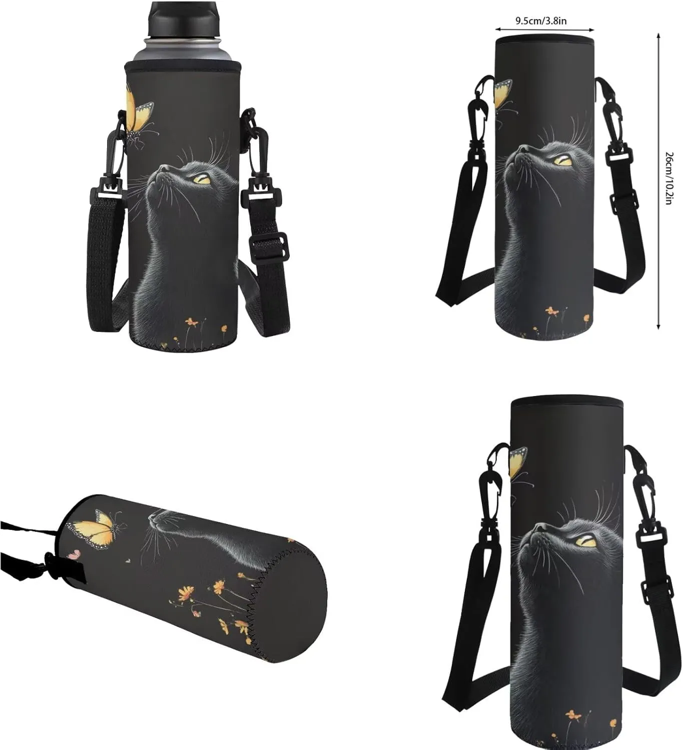 Black Cat School Backpack for Boys 4Pcs 17 Inch Large Book Bag Portable Kids Backpack with Lunch Bag Pencil Case and Water Bottle Sleeve Lightweight Bookbags for 7Th Grade Girls