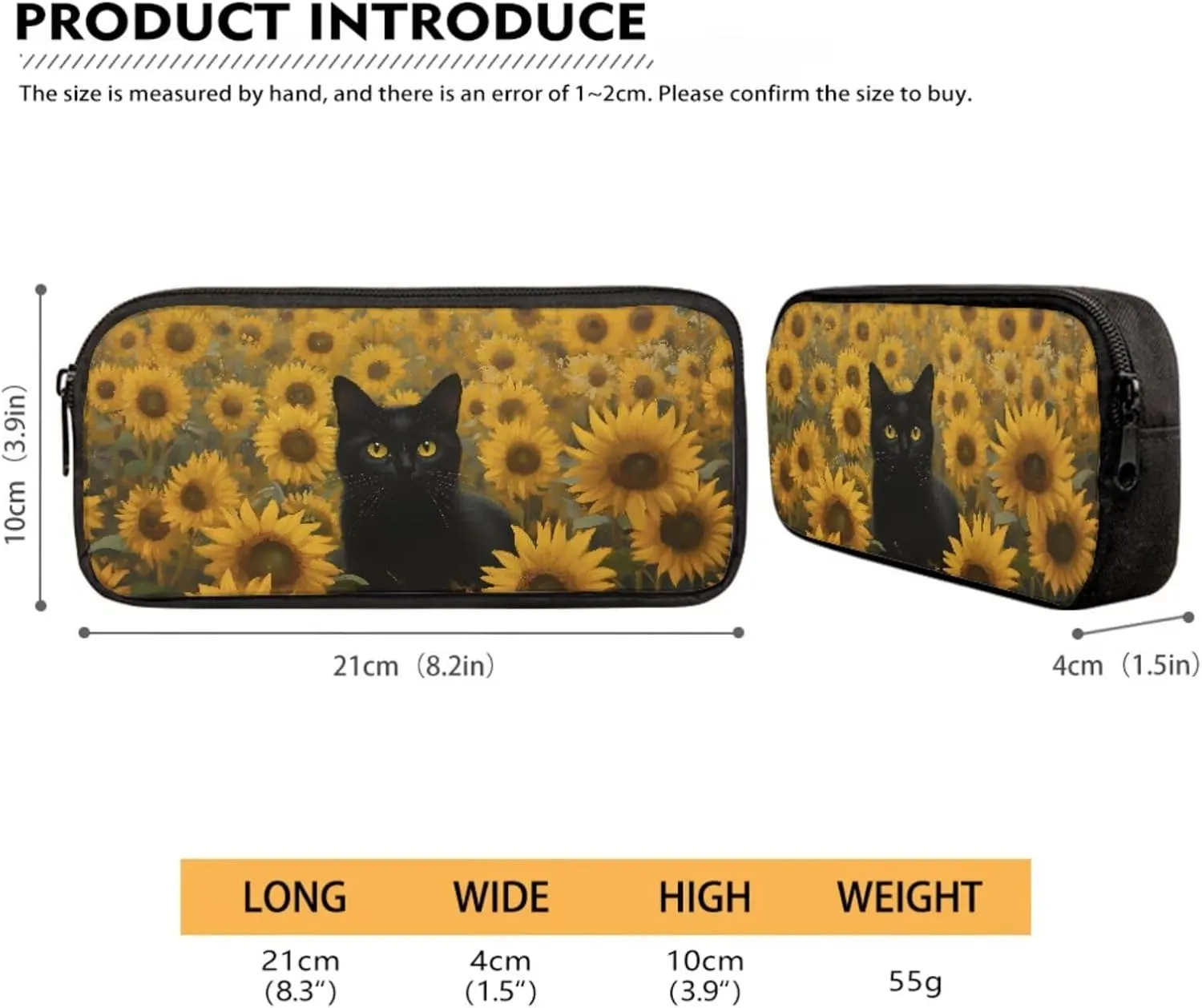 Black Cat Sunflower Print Backpack with Lunch Box Pencil Case Set for Kids Elementary Preschool School Bookbag 3-in-1 Student Back Packs Satchel Travel Daypack Rucksack