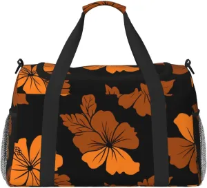 Black Orange Flower Travel Duffel Bag Tote Bag Sports Gym Bag For Women And Men