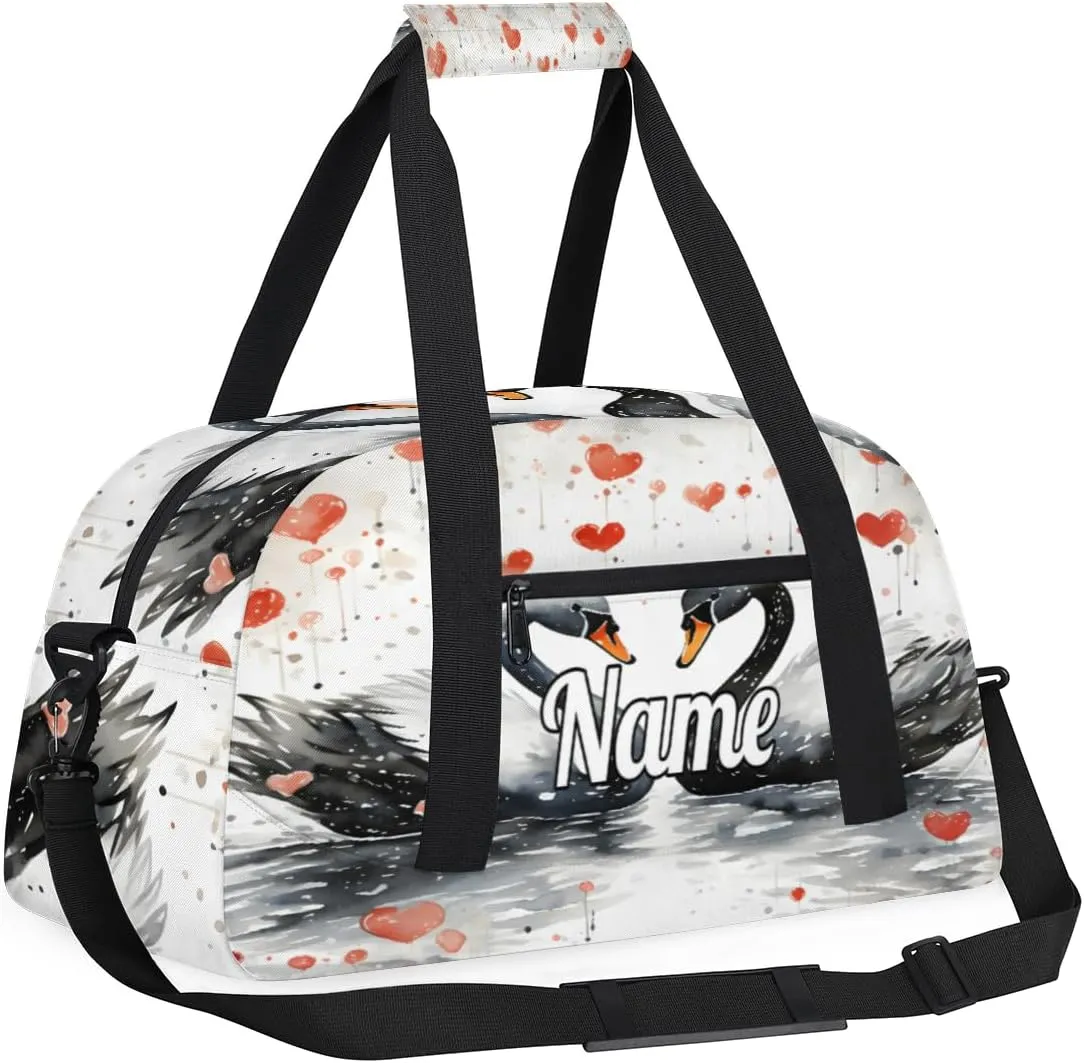 Black Swan Valentine's Day Custom Name Sport Duffel Bag Dance Bag for Girls Teens Personalized Ballet Bag Gift for Birthday Christmas Helloween