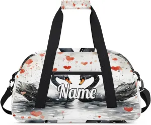 Black Swan Valentine's Day Custom Name Sport Duffel Bag Dance Bag for Girls Teens Personalized Ballet Bag Gift for Birthday Christmas Helloween