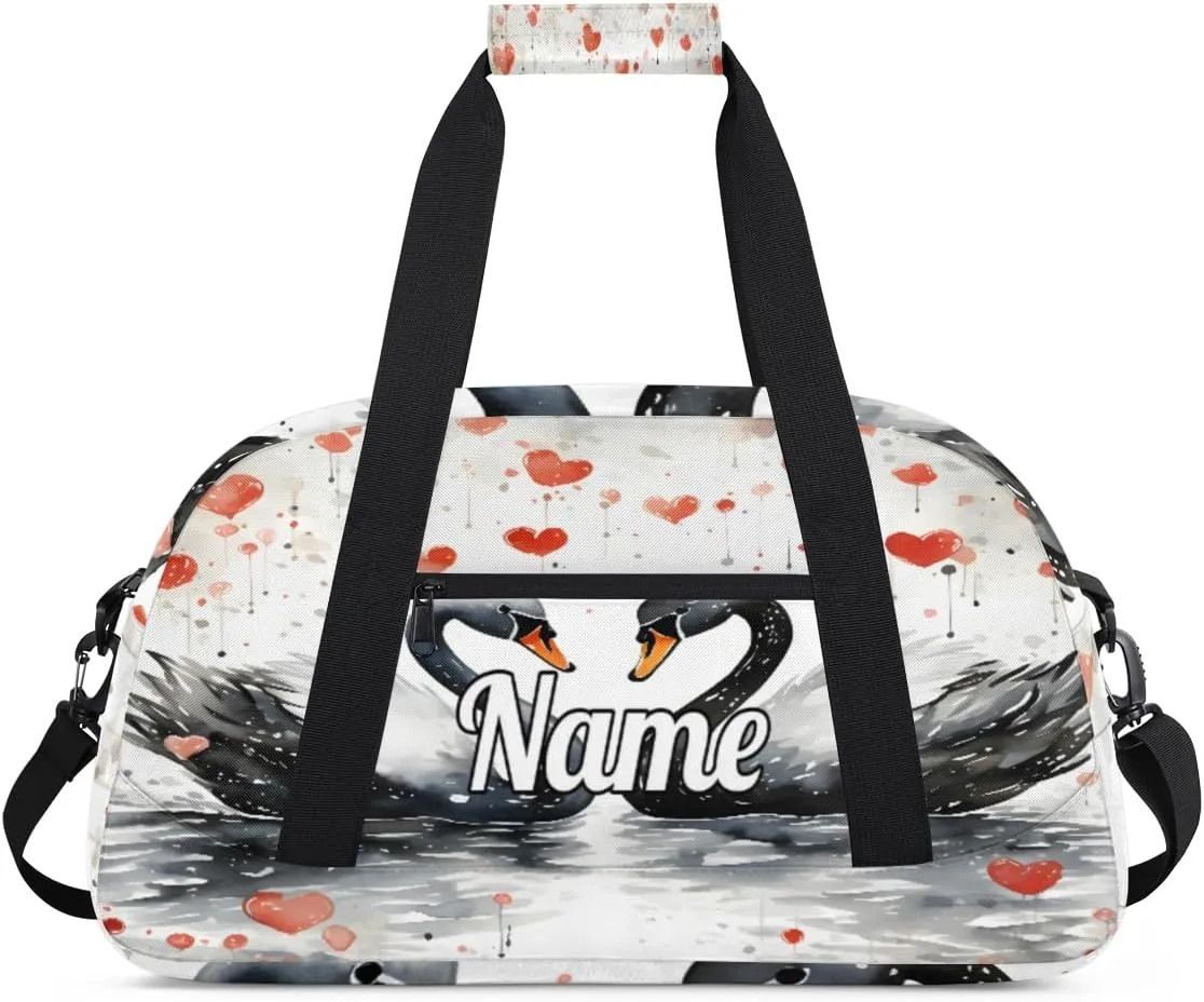 Black Swan Valentine's Day Custom Name Sport Duffel Bag Dance Bag for Girls Teens Personalized Ballet Bag Gift for Birthday Christmas Helloween