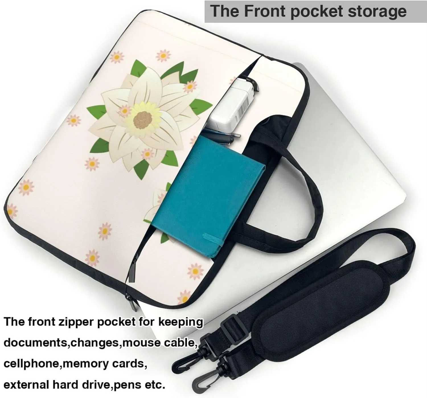 Blooming Hexagonal White Picture Oxford Cloth Shoulder Laptop Bag Stylish And Protective Shockproof Soft Lining