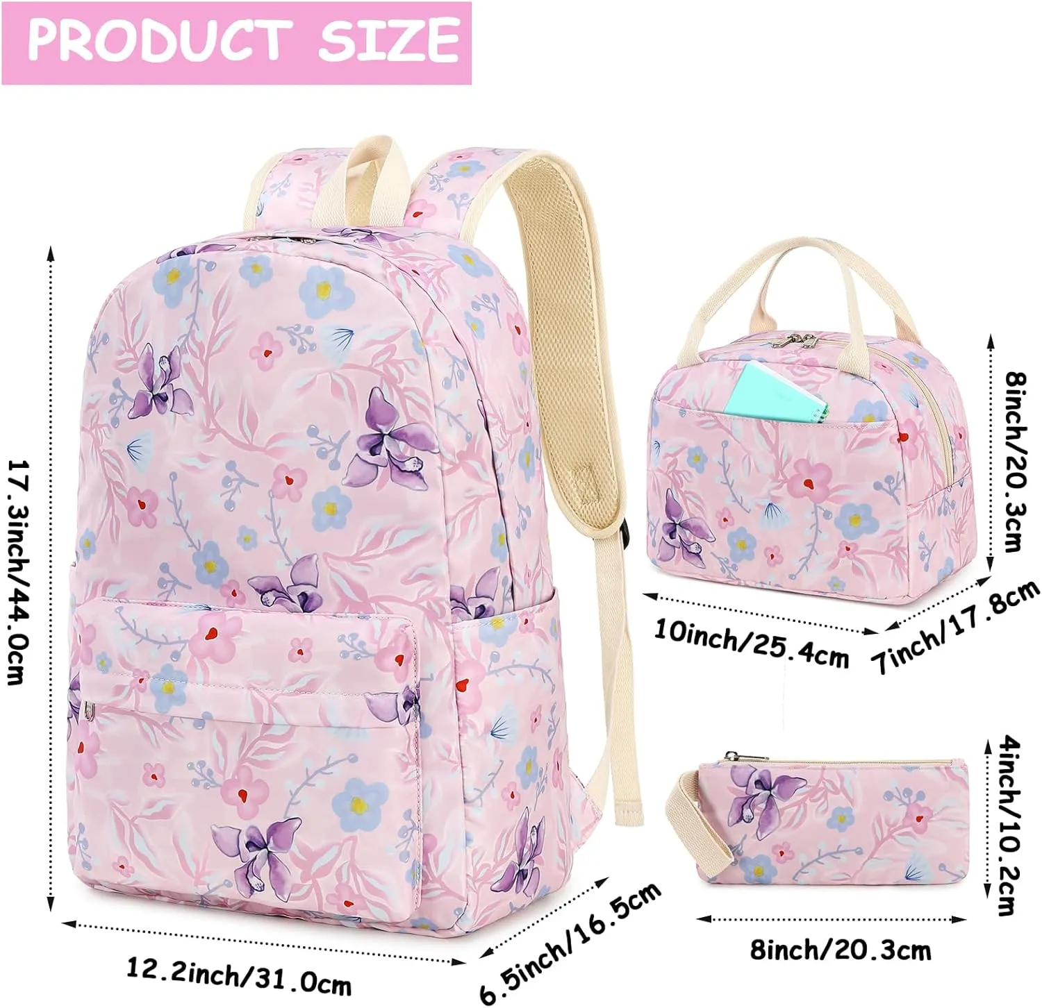 Bluboon Teen Girls School Backpack Kids Bookbag Set with Lunch Box Pencil Case Travel Laptop Backpack Casual Daypacks