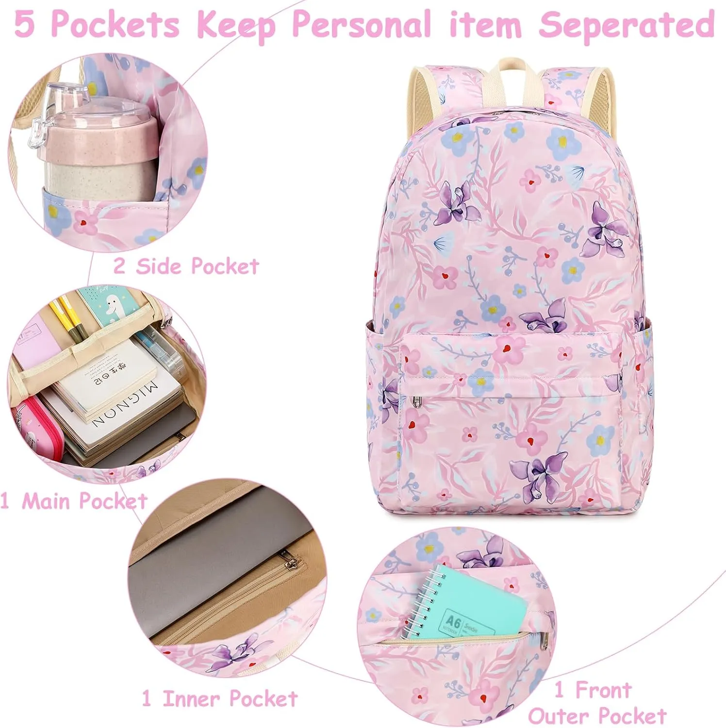 Bluboon Teen Girls School Backpack Kids Bookbag Set with Lunch Box Pencil Case Travel Laptop Backpack Casual Daypacks