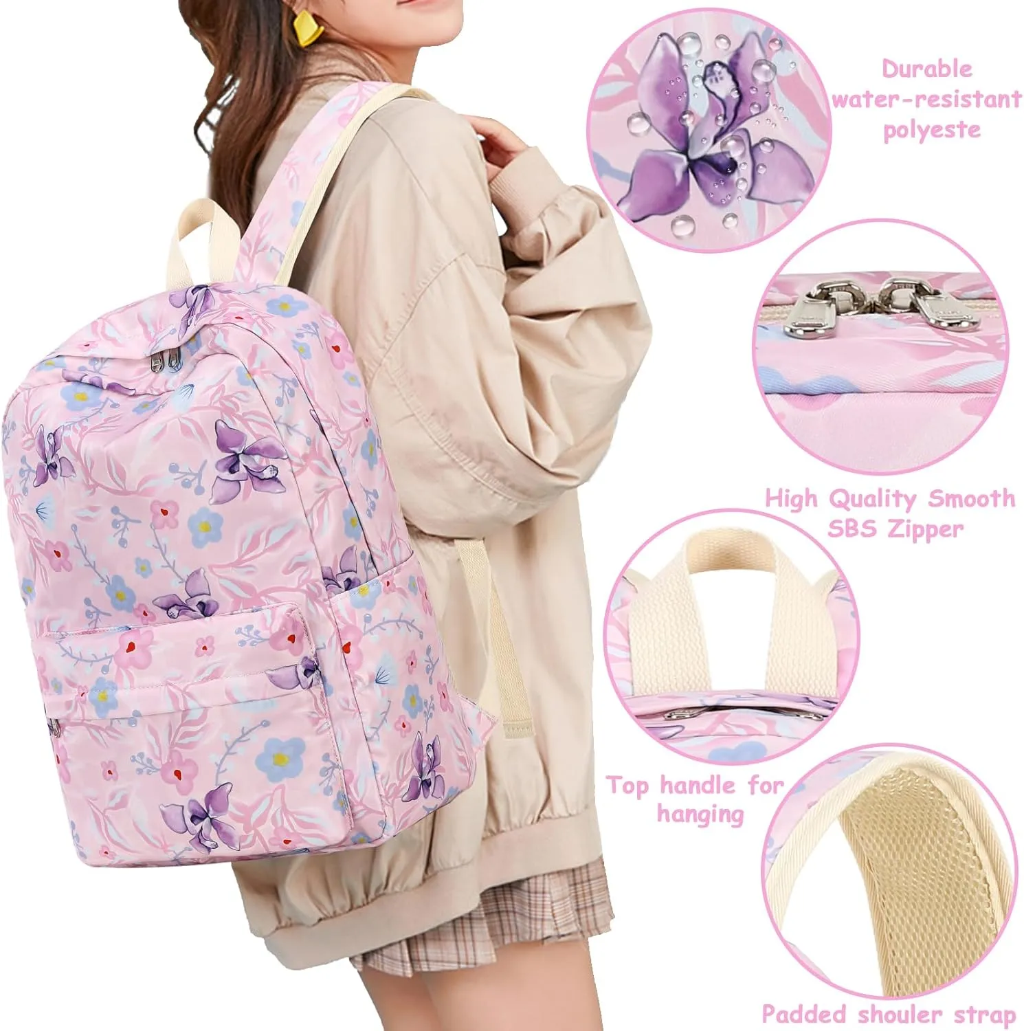 Bluboon Teen Girls School Backpack Kids Bookbag Set with Lunch Box Pencil Case Travel Laptop Backpack Casual Daypacks