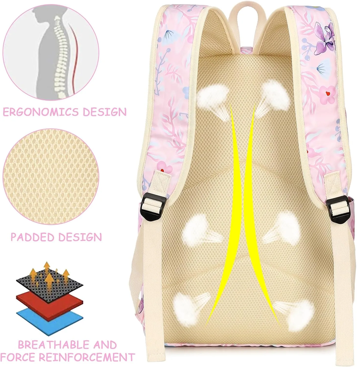 Bluboon Teen Girls School Backpack Kids Bookbag Set with Lunch Box Pencil Case Travel Laptop Backpack Casual Daypacks