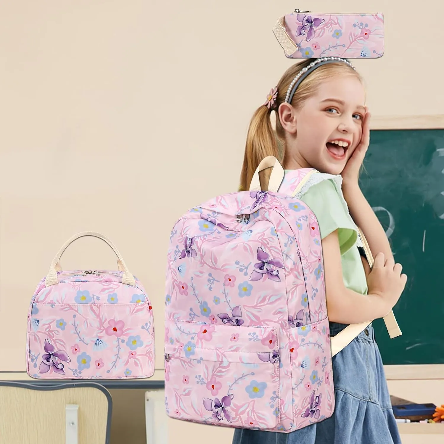Bluboon Teen Girls School Backpack Kids Bookbag Set with Lunch Box Pencil Case Travel Laptop Backpack Casual Daypacks