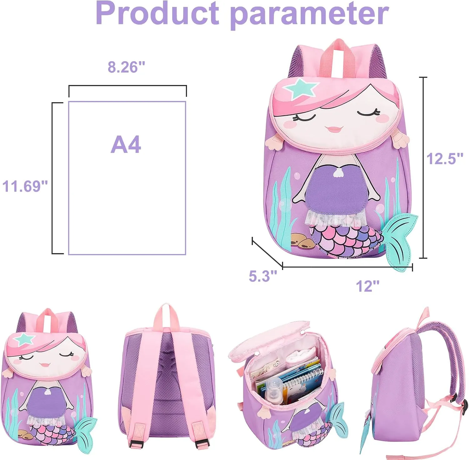 Bluboon Toddlers Backpack for Girls Cute Preschool Backpack 3D Schoolbag Toddler Bookbag for Kids