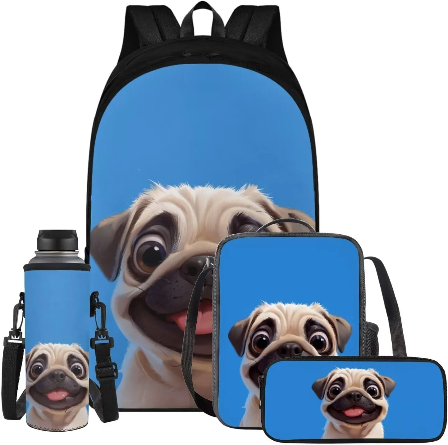 Blue Dog Bookbags for 5Th Grade Girls Backpack and Lunch Bag Set for Girls with Pencil Case Water Bottle Sleeve 4Pcs Set Bookbag for Students Going To School