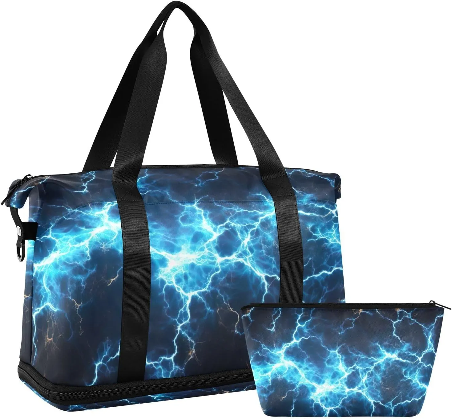 Blue Electric Sparks Gym Bag - Weekender Overnight Bags for Women Men, Sport Travel Duffel Bag with Wet Pocket & Shoe Compartment