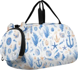 Blue Sea Pattern Duffel Bag with Shoes Compartment Multifunctional Sports Duffel Bag for Travel, Sports, Duffel, Weekender