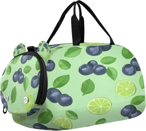 Blueberries Youth Sports & Travel Duffle Bag with Shoe Compartment,Waterproof Gym Bag for Girls and Boys (Overnight Essentials Organizer)
