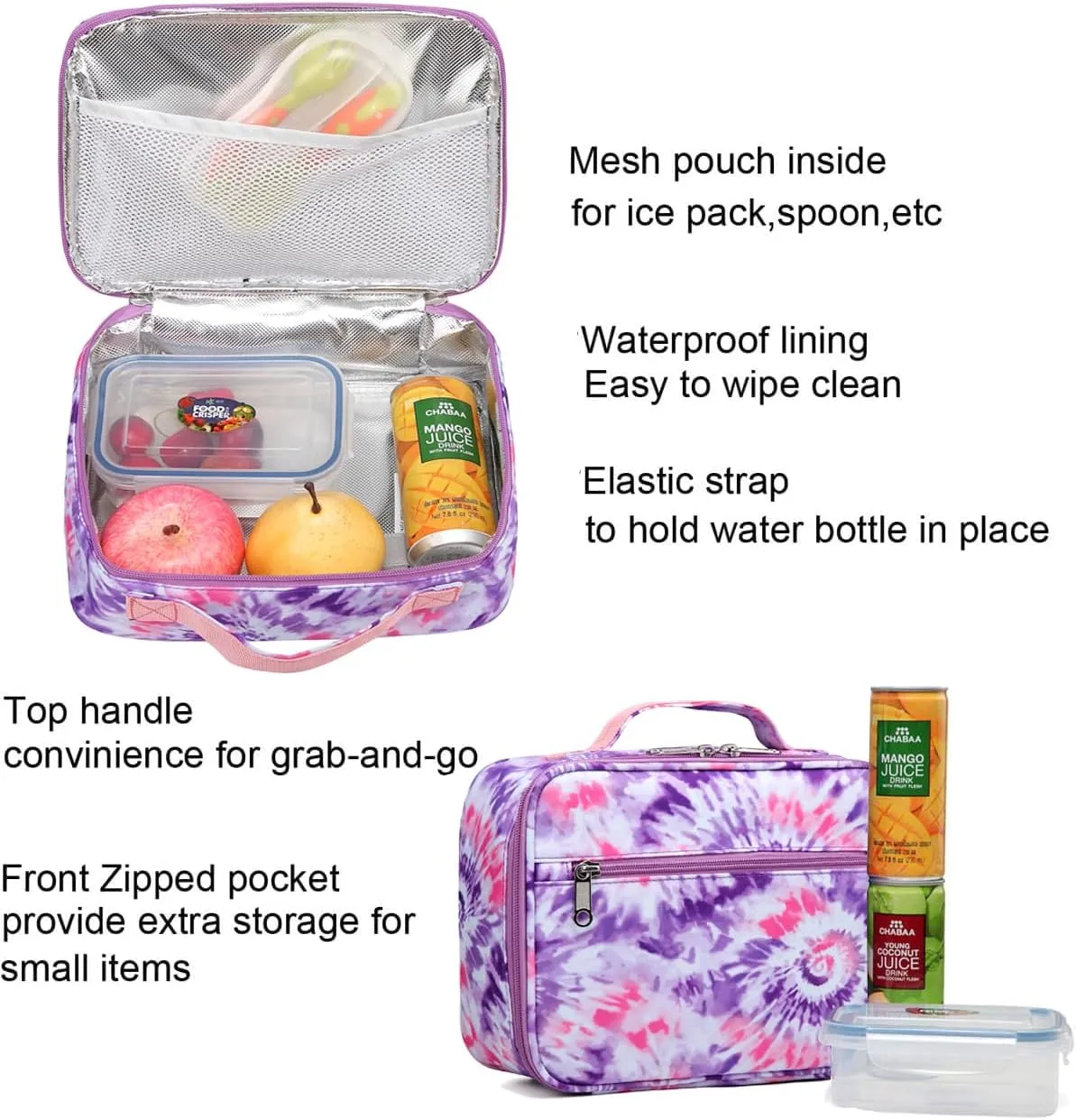 BLUEFAIRY Girls Backpack with Lunch Box Kids Bookbag Set Elemenatry School Bag 17" with insulated Lunch Bag Lunchbox Set Cute Back to School Gifts Mochilas Escolares para Niñas Tie Dye Purple