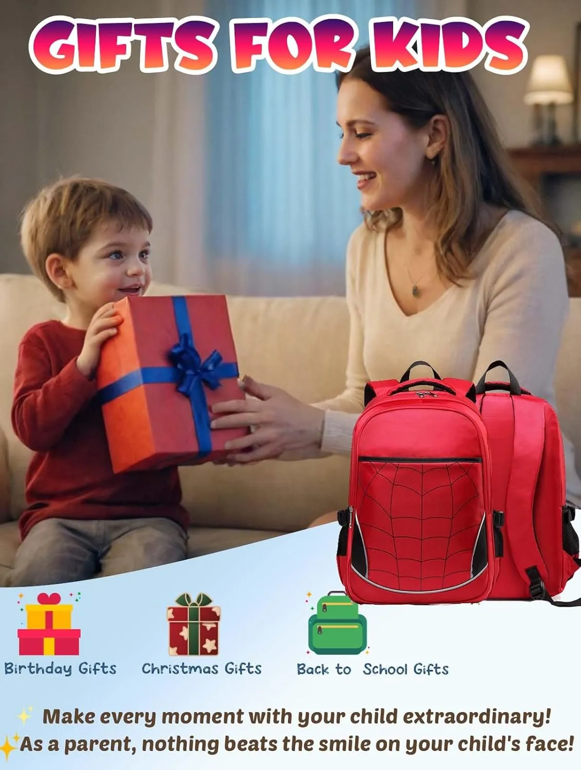 BLUEFAIRY Kids Backpack for Boys Kindergarten Primary School Bags Elementary Preschool Bookbags Back to School Gifts Large Campartments Mochilas para Escolares Niños 17" Red