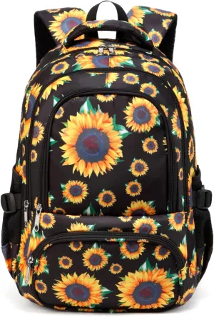 BLUEFAIRY School Backpack for Girls Elementary Middle School Book Bag Bookbag for Kids Back to School Gifts Mochila para Niñas 17" Sunflower Black