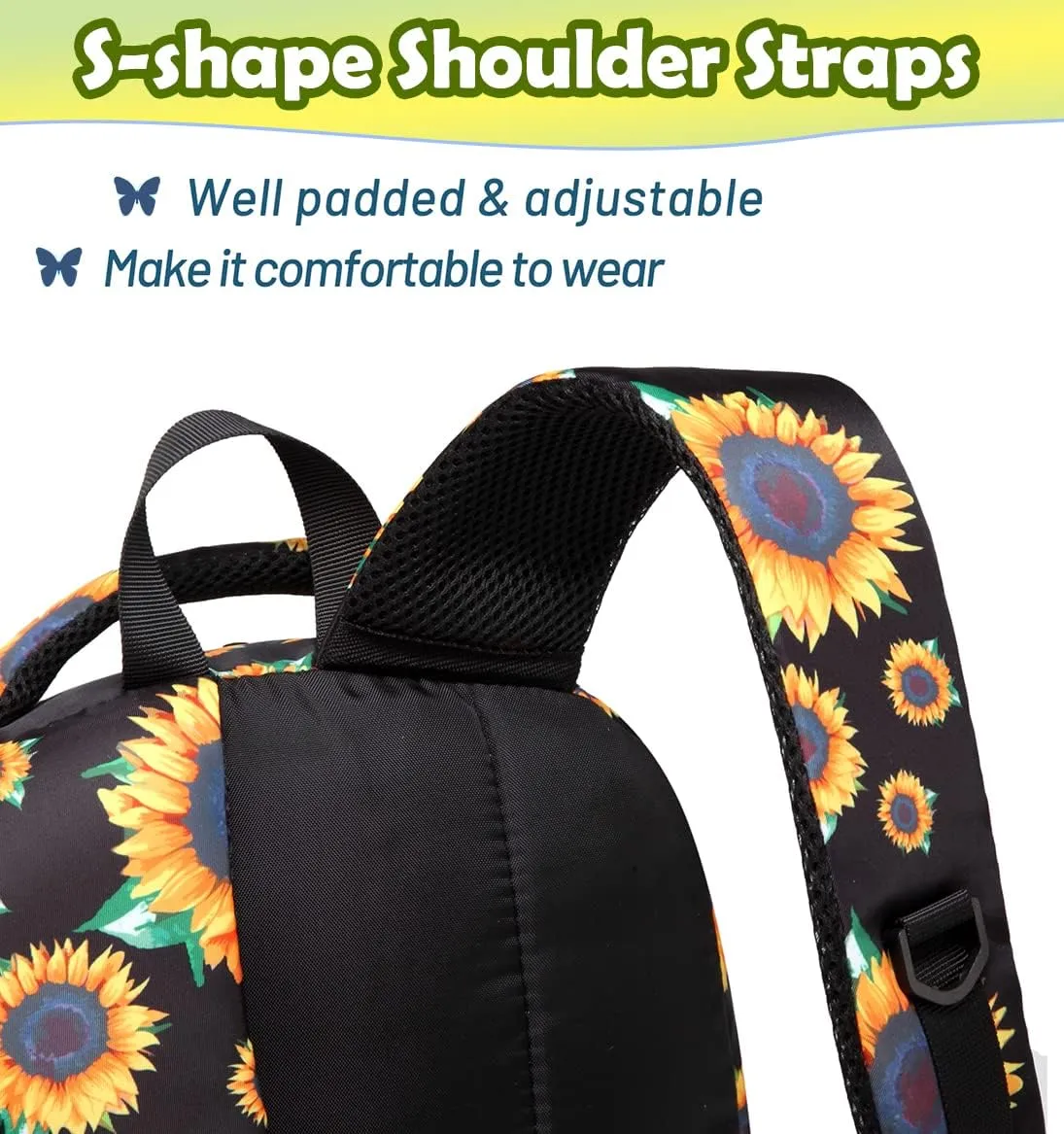 BLUEFAIRY School Backpack for Girls Elementary Middle School Book Bag Bookbag for Kids Back to School Gifts Mochila para Niñas 17" Sunflower Black