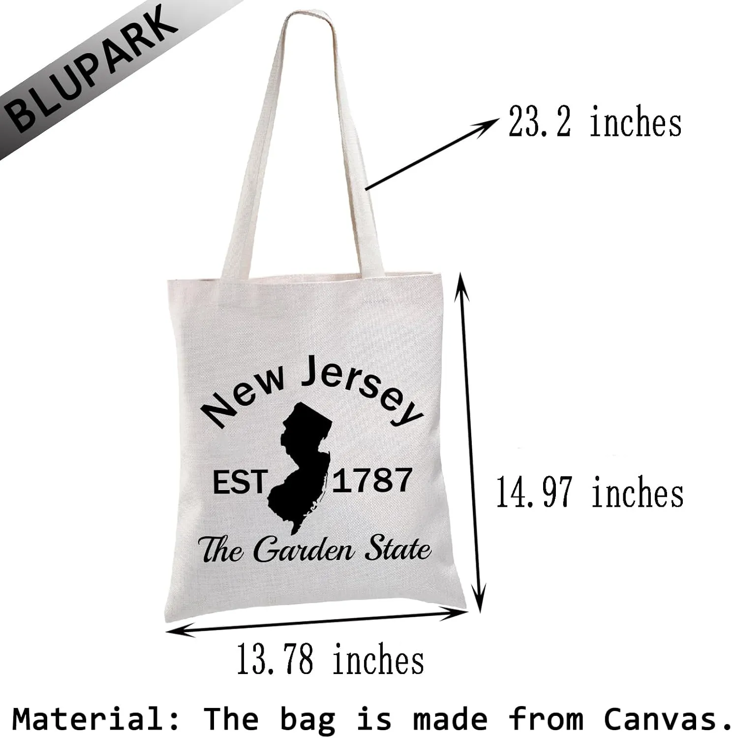 BLUPARK NJ State Tote Bag Independence Gift New Jersey Est 1787 The Garden State Travel Shopping Bag Freedom Gift