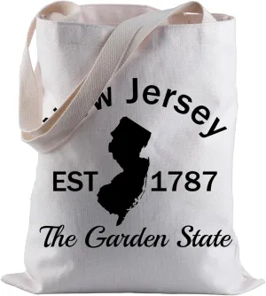 BLUPARK NJ State Tote Bag Independence Gift New Jersey Est 1787 The Garden State Travel Shopping Bag Freedom Gift
