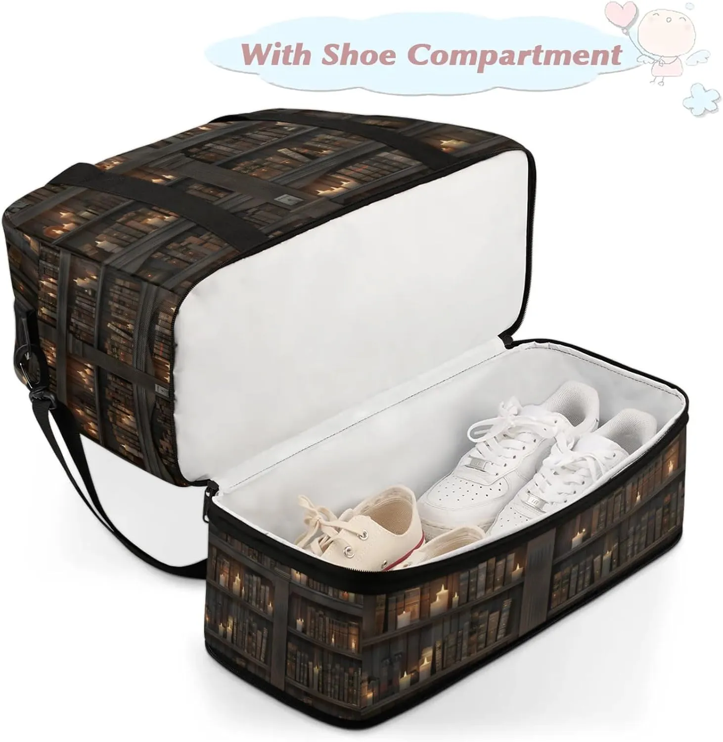 Bookshelf Candle Modern Travel Duffel Bags for Women & Men Large Sports Gym Bags Foldie Weekender Overnight Bag Carry On Tote Bag With Shoe Compartment Personal Item Bag for Travel Sports Gym