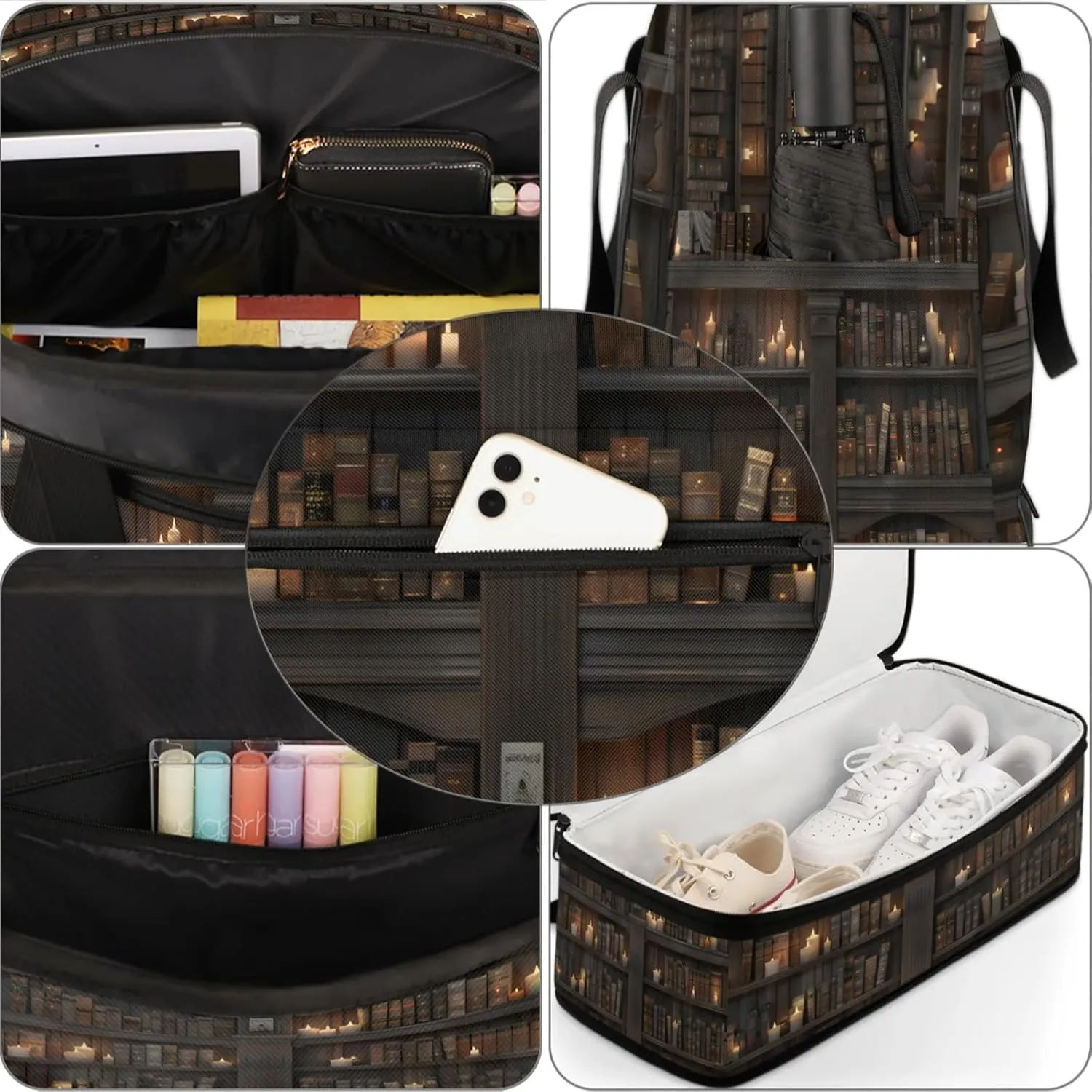 Bookshelf Candle Modern Travel Duffel Bags for Women & Men Large Sports Gym Bags Foldie Weekender Overnight Bag Carry On Tote Bag With Shoe Compartment Personal Item Bag for Travel Sports Gym
