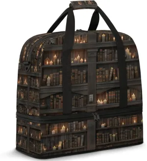 Bookshelf Candle Modern Travel Duffel Bags for Women & Men Large Sports Gym Bags Foldie Weekender Overnight Bag Carry On Tote Bag With Shoe Compartment Personal Item Bag for Travel Sports Gym