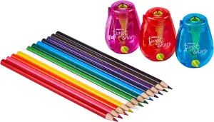 Bostitch Office Pencil Sharpener, Twist-N-Sharp, 3-Pack with 12 Colored Pencils for Kids Activities or Adult Coloring