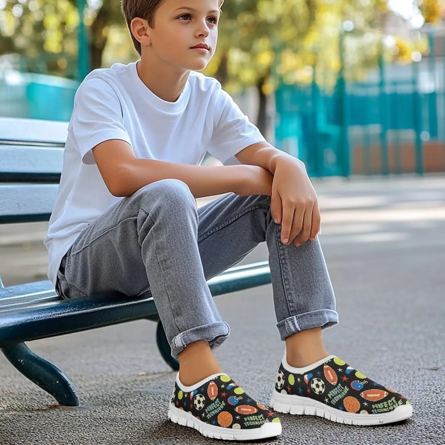 Boys Slip On Sneakers Shoes Kids Tennis Running Shoes Sport Themed