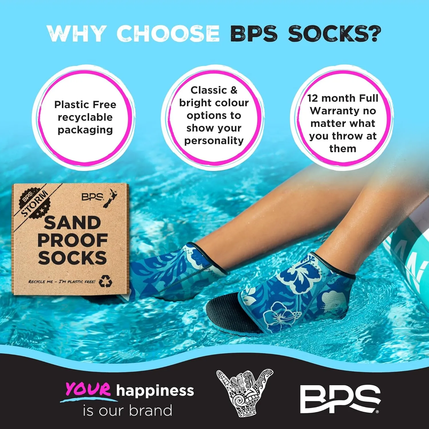 BPS ‘Storm’ Neoprene Socks 3mm Water Socks Sand Proof Wetsuit Booties Sand Socks for Beach Volleyball Sand Soccer Sports