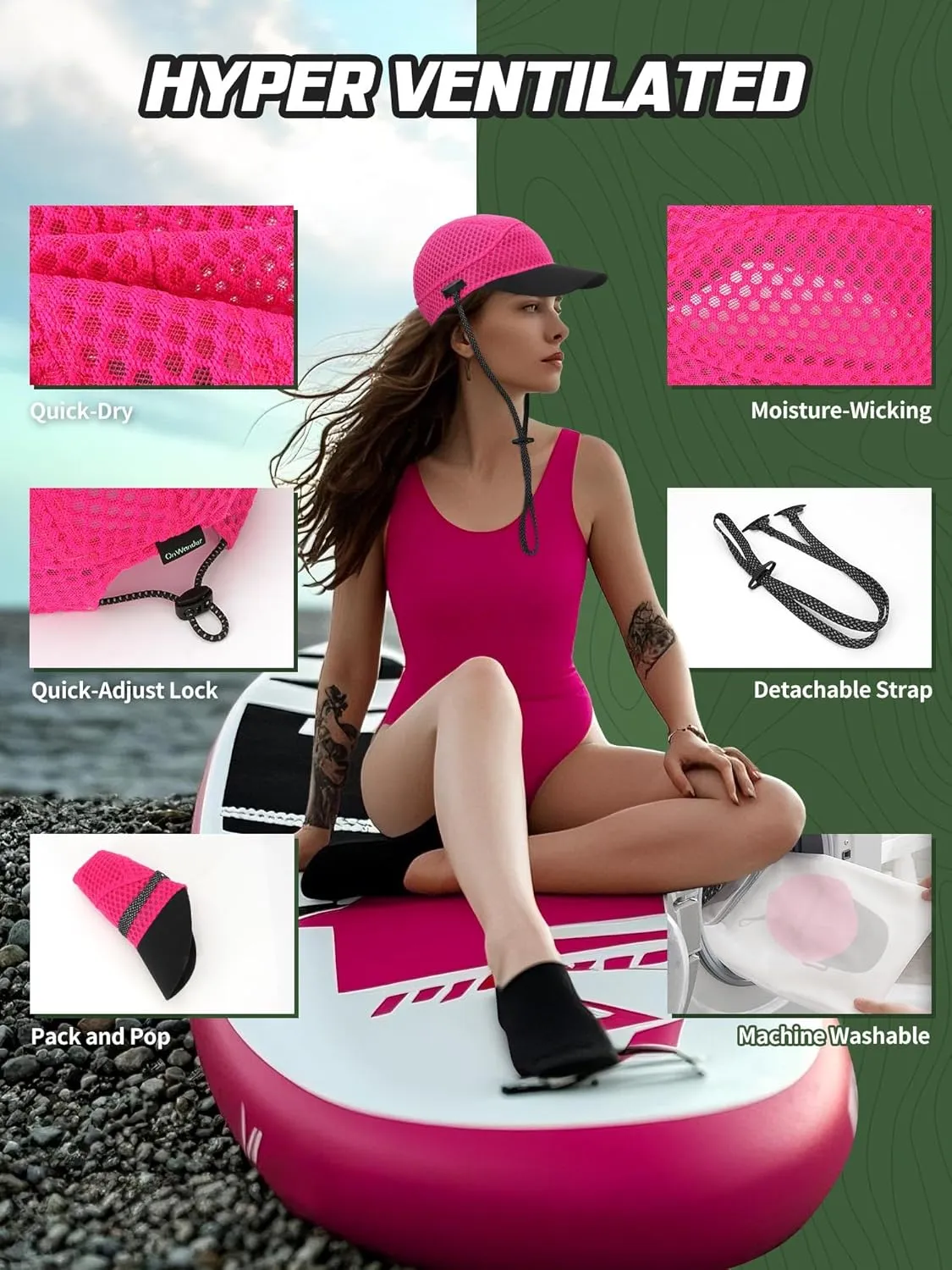 Breathable Baseball Caps for Men Women, Lightweight Mesh Beach Hat for Surfing, Cycling, Boating, Golf, Waterpark