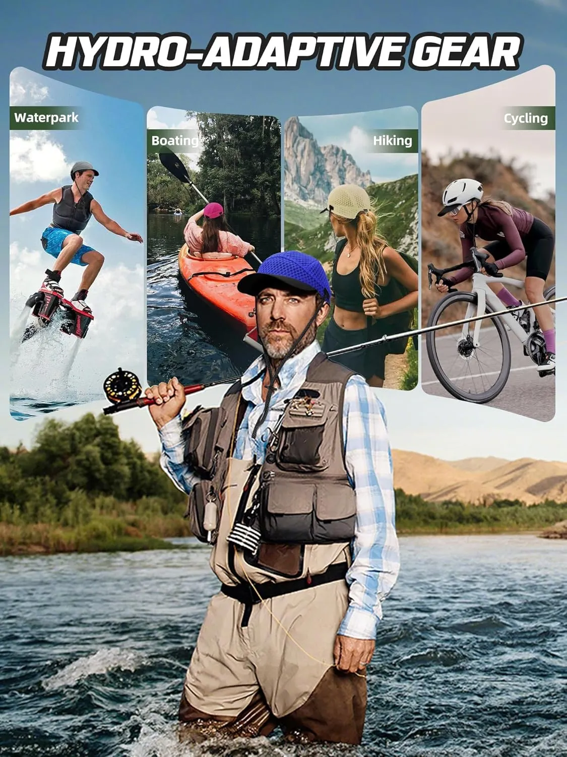 Breathable Baseball Caps for Men Women, Lightweight Mesh Beach Hat for Surfing, Cycling, Boating, Golf, Waterpark