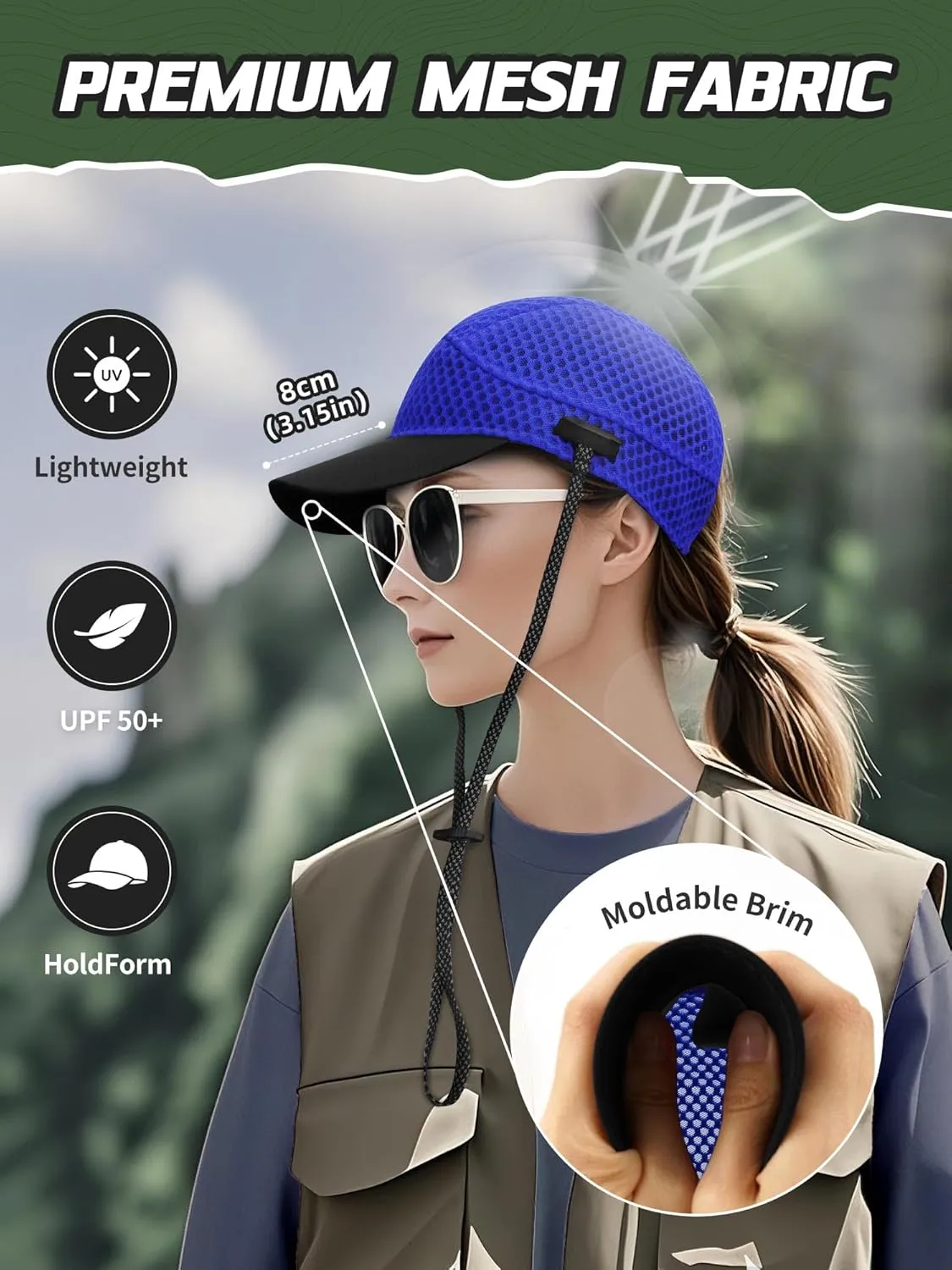 Breathable Baseball Caps for Men Women, Lightweight Mesh Beach Hat for Surfing, Cycling, Boating, Golf, Waterpark